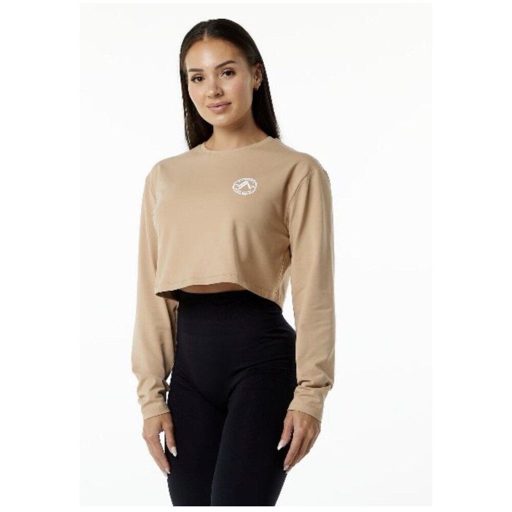 Alphalete Women’s Dynasty Long Sleeve Crop Tee - Taupe , Size Medium